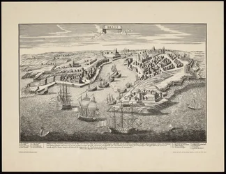 Perspektivische Ansicht der Stadt Brest vom Hafen im 17. Jahrhundert